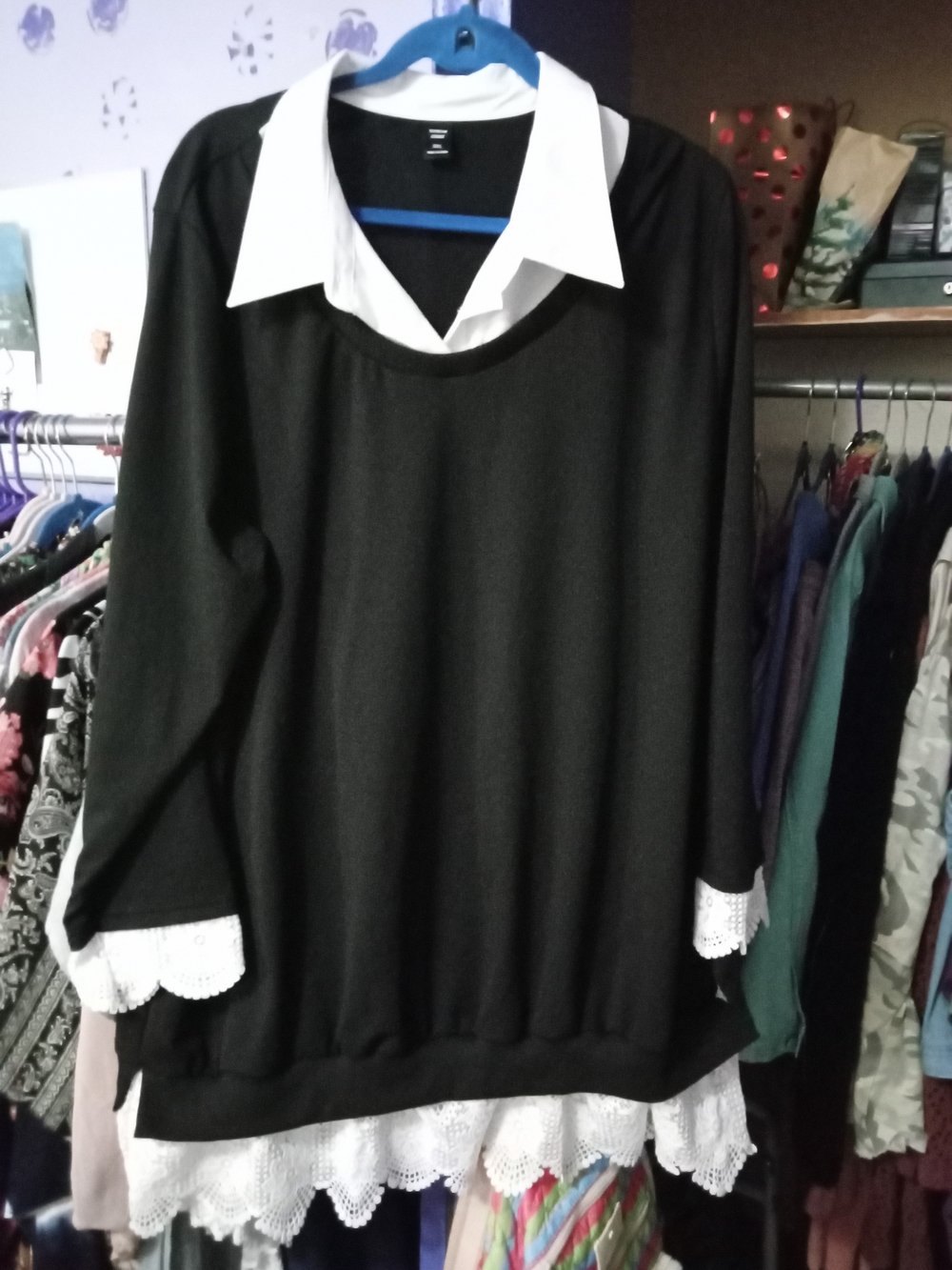 SHEIN Black Dress With White Collar Detail